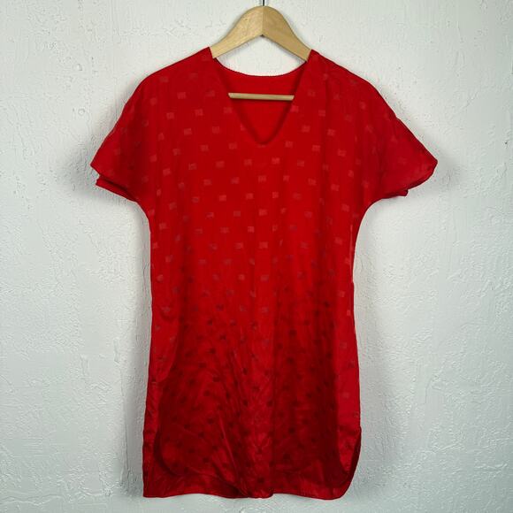 Vintage 70s Red Sheer Lingerie Slip Dress Medium Made in USA Semi Sheer Boho - Picture 1 of 5